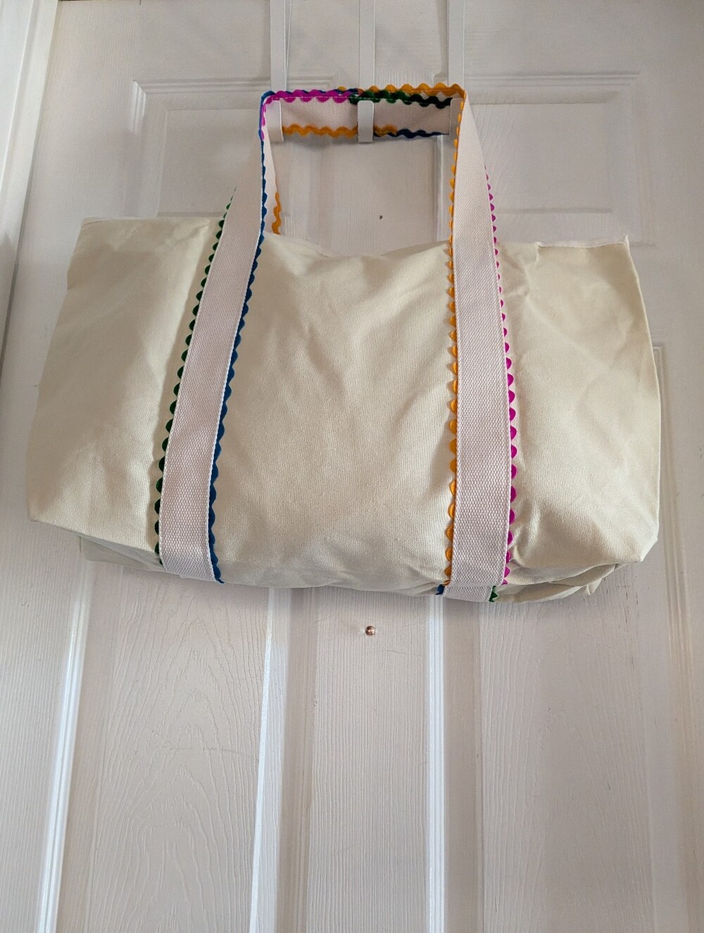 Canvas Tote Bag for, Rainbow Rick Rack Trim Handbag, Large Shoulder - Picture 11 of 16